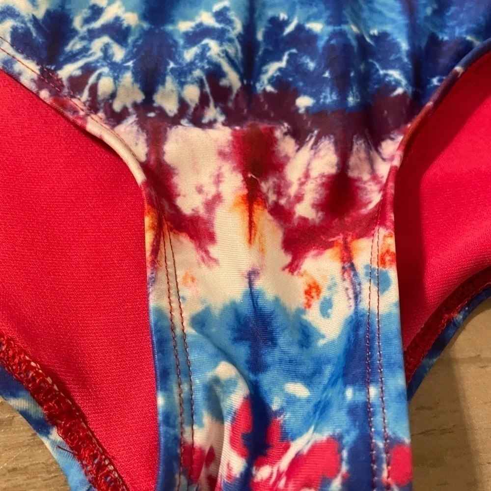 Girl’s patriotic tie dye red white & blue swim bottoms